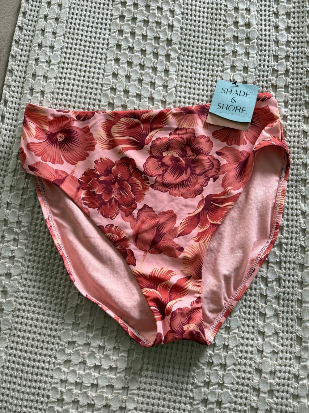 NEW Shade & Shore Pink Floral High-Waist High-Leg Bikini Bottom Size M
